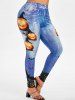 Legging d'Halloween à Imprimé 3D Citrouille de Grande Taille - Bleu 4X