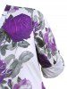 Plus Size Roll Up Sleeve Floral Print Blouse -  