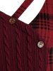 Plus Size Cable Knit Plaid Tulip Hem Cutout Tunic Sweater -  