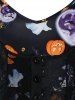 Ensemble de Robe d'Halloween Chauve-souris Citrouille de Grande Taille et Cardigan en Dentelle Transparente - Noir L