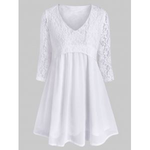 

Plus Size Lace Panel 2fer Blouse, White