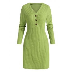 

Ribbed Quarter Button Sweater Dress, Pistachio green