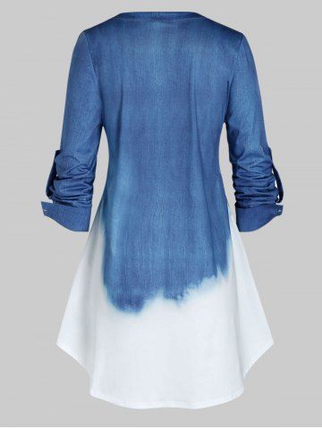 

Plus Size Ombre Color Roll Up Sleeve Shirt, Denim blue