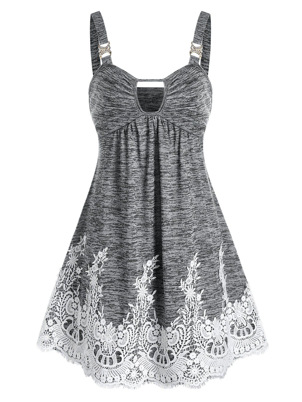 

Keyhole Lace Panel Mini Cami Dress, Light gray