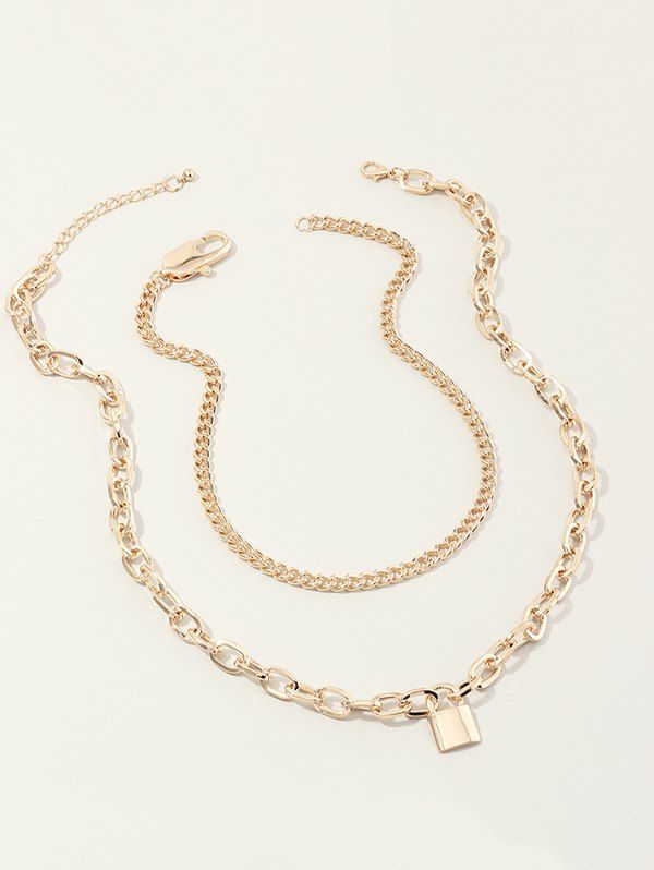

2Pcs Lock Pendant Chain Necklace Set, Golden