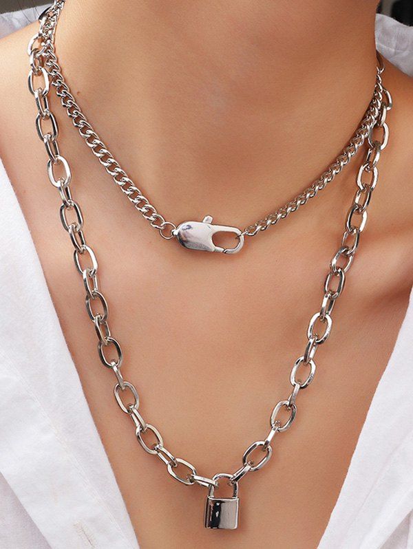 Latest 2Pcs Lock Pendant Chain Necklace Set  