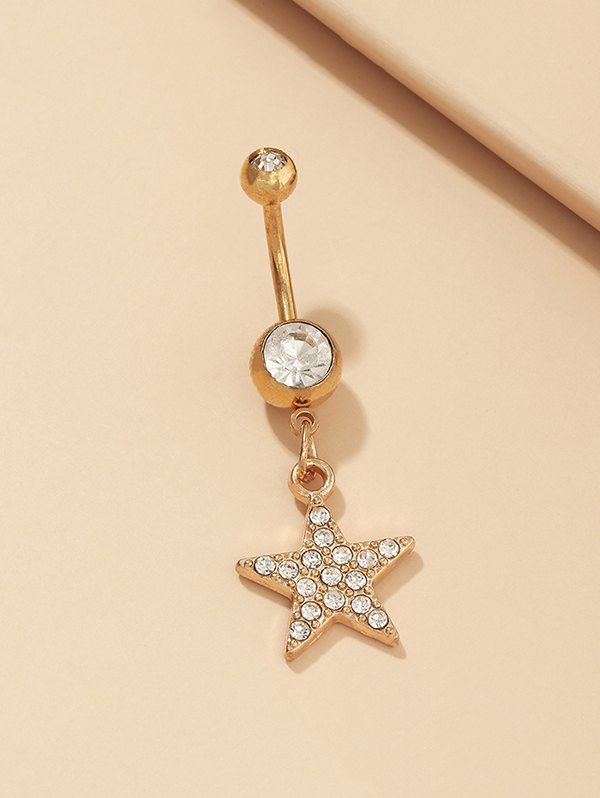 

Star Pendant Rhinestone Navel Ring, Golden