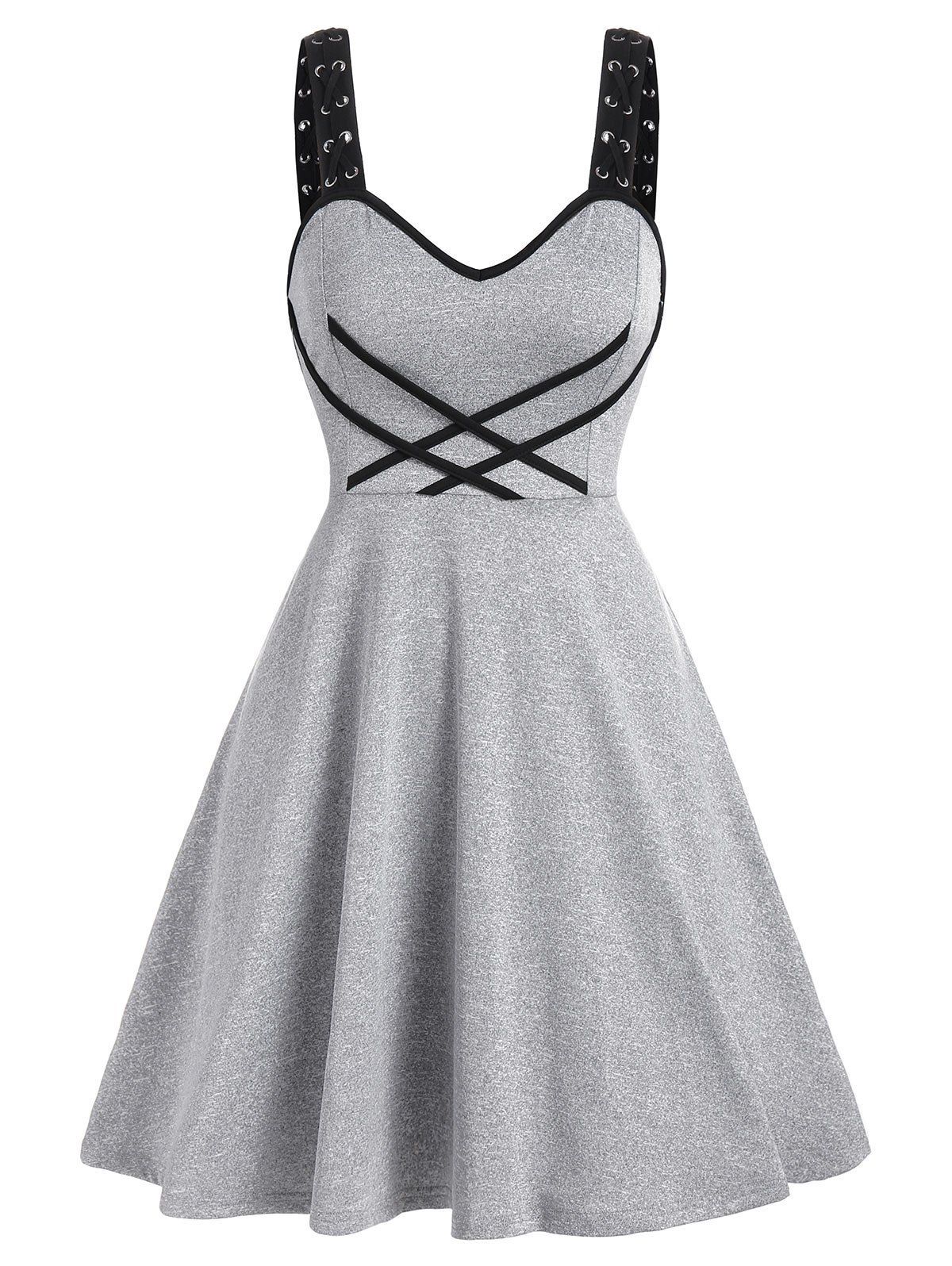 

Contrast Crisscross Cami A Line Dress, Light gray