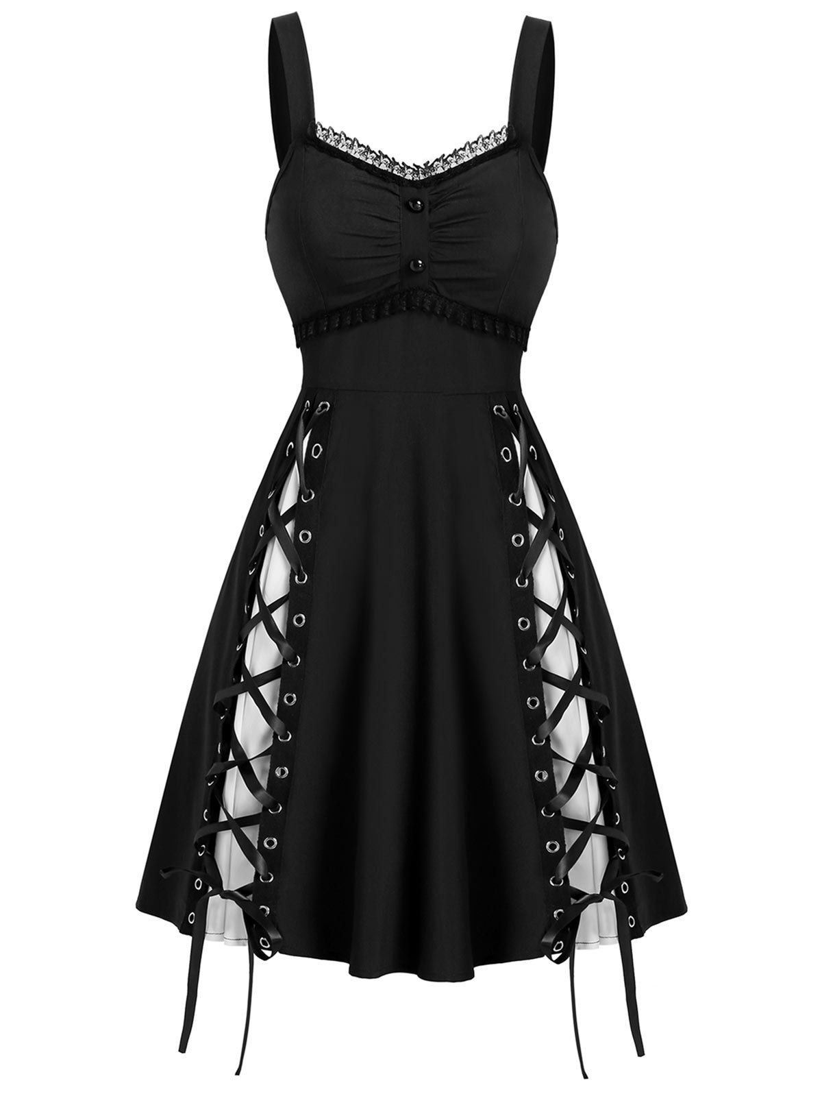 lace panel sleeveless black high low dress