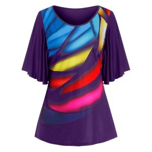 

Plus Size Colorful Print Butterfly Sleeve Tunic Tee, Concord