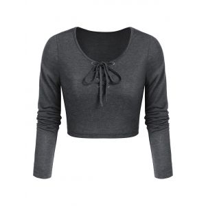 

Heathered Lace-up Cropped T-shirt, Ash gray