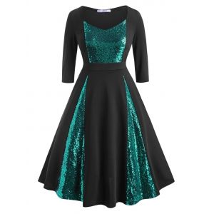 

Scoop Sequins Panel Plus Size Prom Dress, White