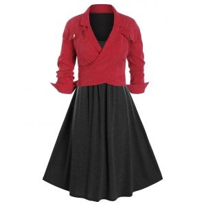 

Plus Size Tank Midi Dress and Corduroy Lapel Jacket Set, Multi
