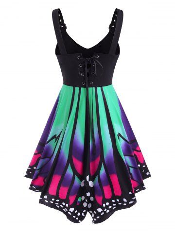 

Buckled Lace-up Butterfly Print Sleeveless Dress, Multi