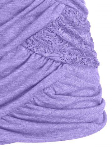 

Plus Size Lace Insert Ruched Tank Top, Crocus purple
