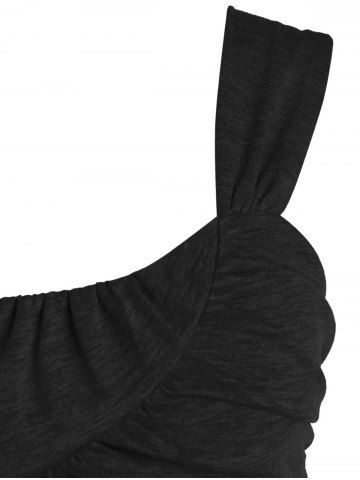 

Plus Size Lace Insert Ruched Tank Top, Black