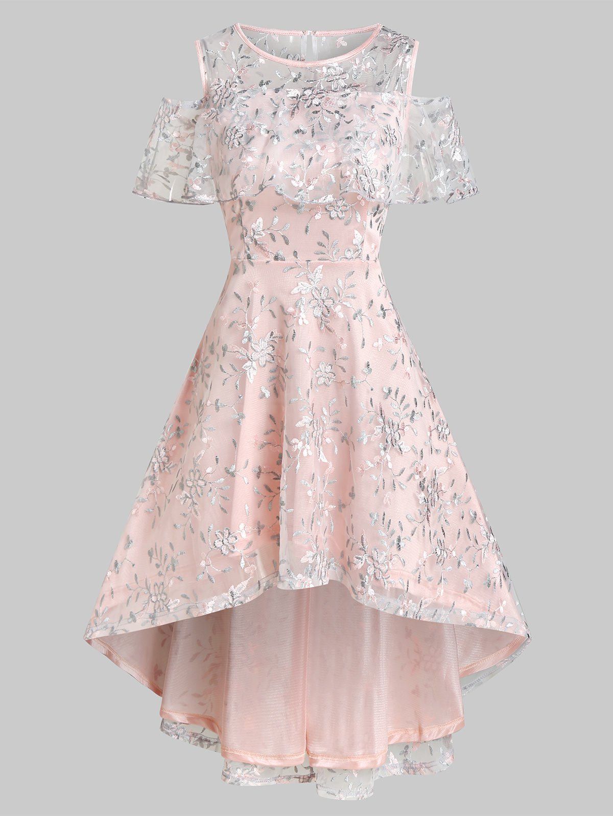 

Cold Shoulder Floral Lace High Low Dress, Dark slate grey