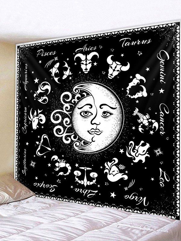 

Horoscope Moon And Sun Pattern Wall Tapestry, Black