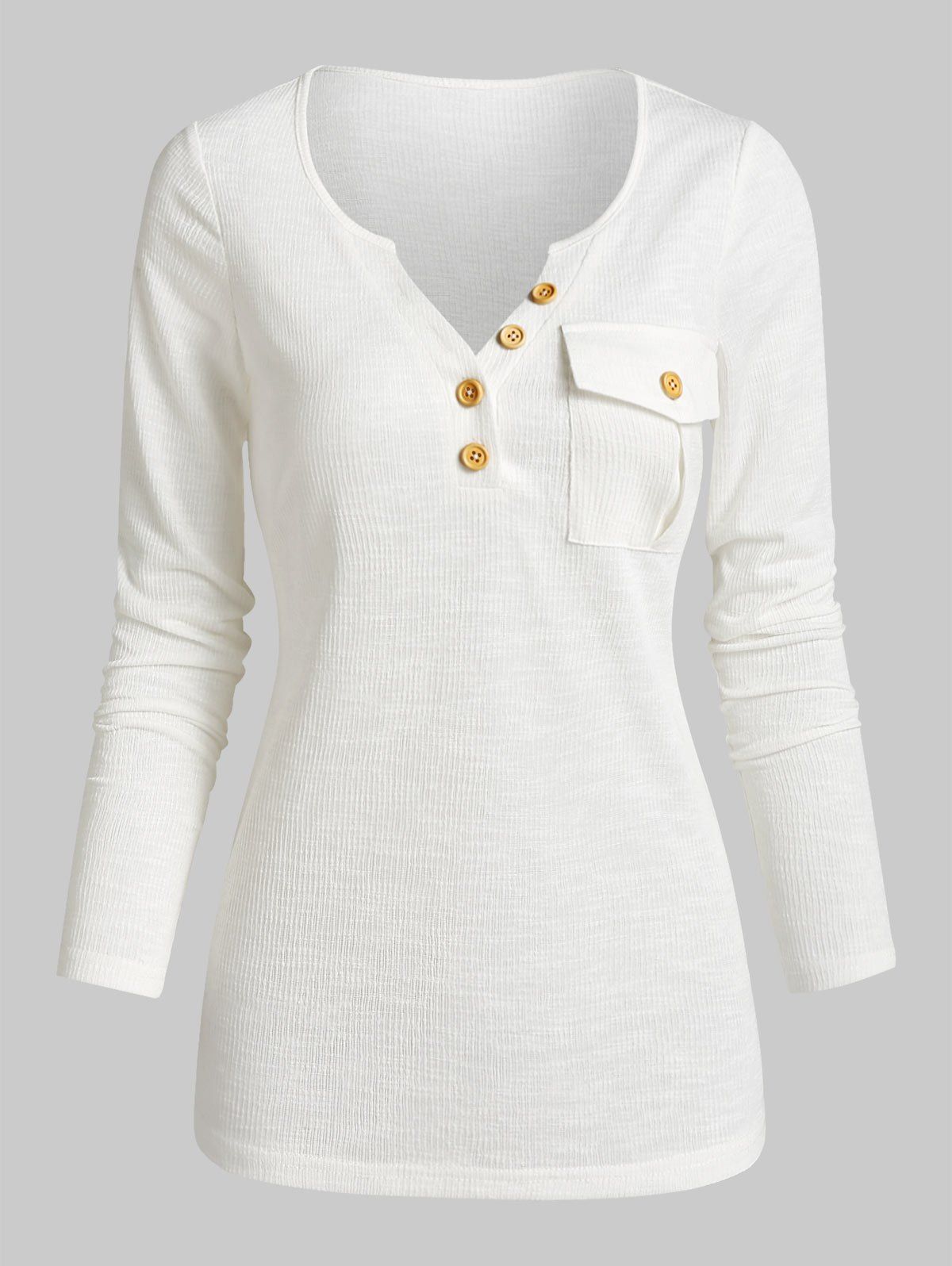 

Half Button Flap Pocket Knitted T Shirt, White