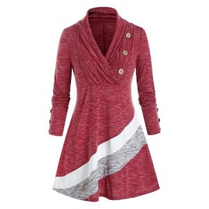 

Plus Size Space Dye Shawl Collar Color Blocking Long Sleeve Tee, Multi