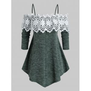

Plus Size Cold Shoulder Lace Guipure Marled Knitwear, Sea green