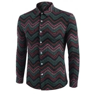 

Tribal Zigzag Print Long Sleeve Shirt, Deep green