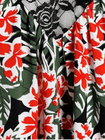 

Plus Size Flower Print Lace Panel Tunic Tee, Black
