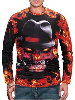 Halloween del cráneo del fuego de la llama 3D de impresión de manga larga camiseta - MULTI - M