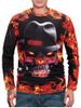 Halloween Skull Fire Flame 3D Print Long Sleeve T Shirt -  
