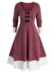 Plus Size Bowknot Faux Fur Panel A Line Knit Dress -  