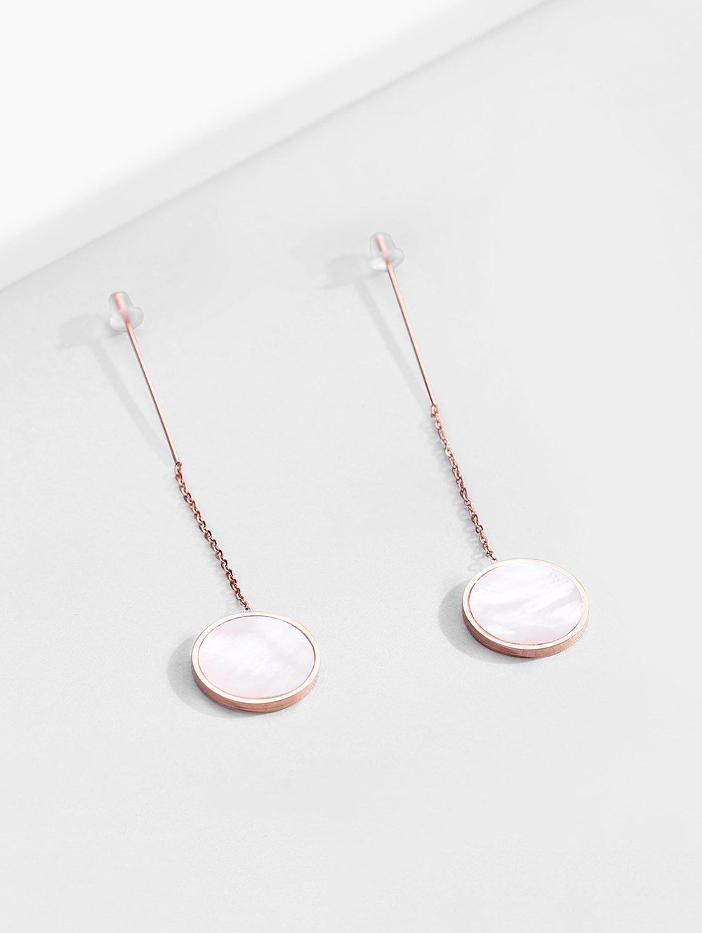 

Round Long Drop Earrings, Rose gold