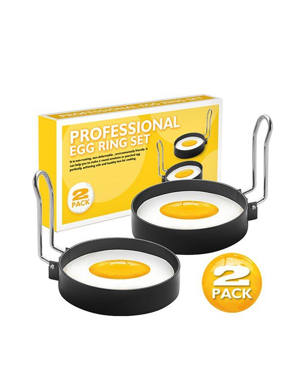 

2Pcs Circular Non-stick Mold Fried Egg Ring Set, Black