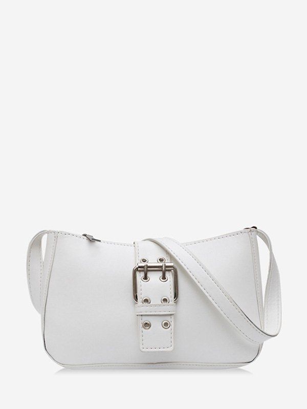 

O Ring Buckle Zipper French Shoulder Bag, White