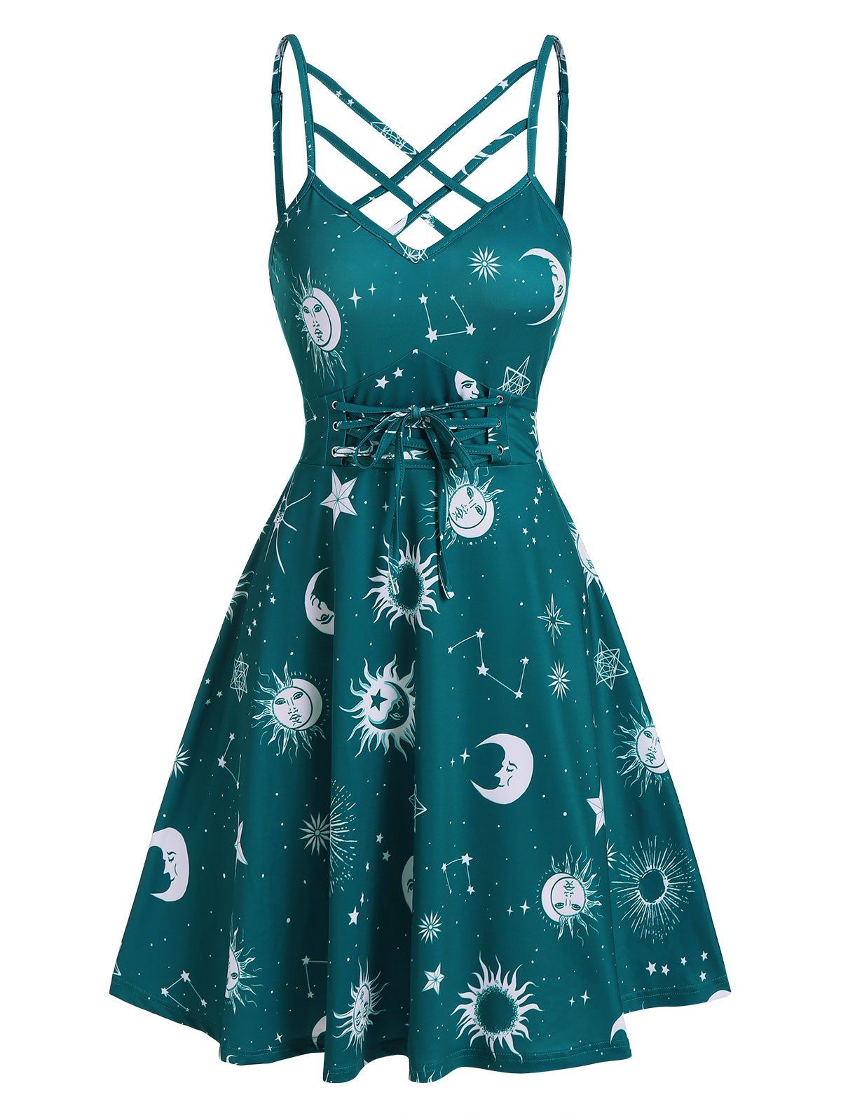 Crisscross Sun Moon Print Dress