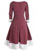 Plus Size Bowknot Faux Fur Panel A Line Knit Dress -  