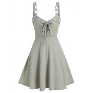 

Plain O-ring Lace Up Mini Cami Dress, Dark sea green