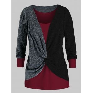 

Plus Size Twisted Two Tone Bicolor Sweater and Tank Top Set, Black