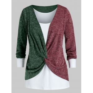 

Plus Size Twisted Two Tone Bicolor Sweater and Tank Top Set, Sea turtle green