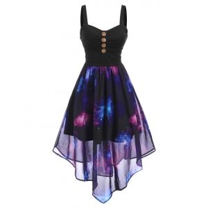 

Starry Sky Button Embellished Ruched Maxi Dress, Multi