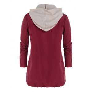 

Plus Size Zipper Pocket Jacket and Button Up Knit Top Set, Red wine
