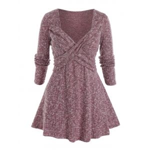 

Plus Size Crossover Sweetheart Neck Tunic Sweater, Red wine