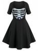 Plus Size Halloween Skeleton Print Gothic Dress -  
