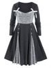 Plus Size Skull Lace Patchwork Button Dress -  