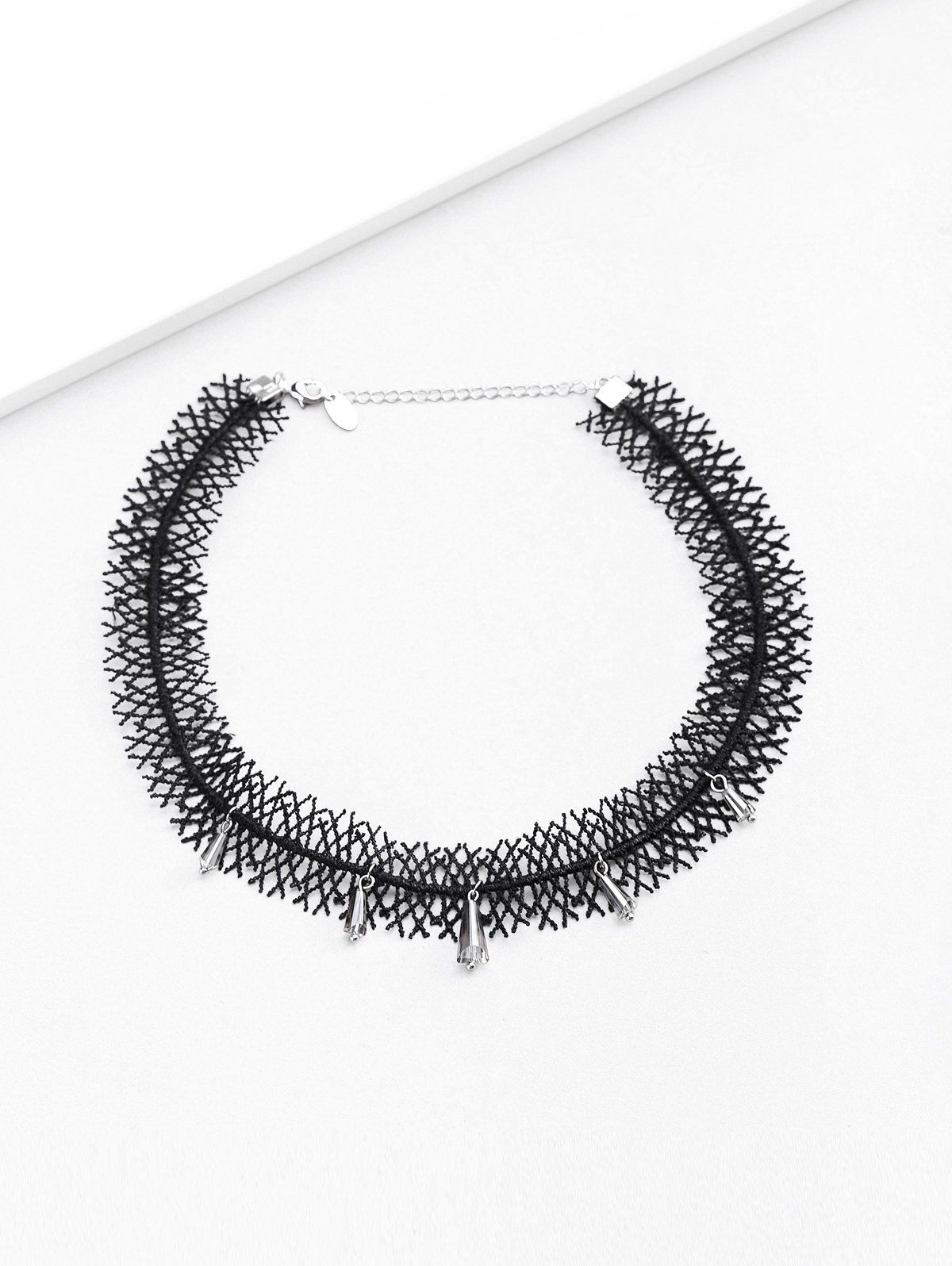 

Lace Platinum Plated Pendant Choker Necklace, Black