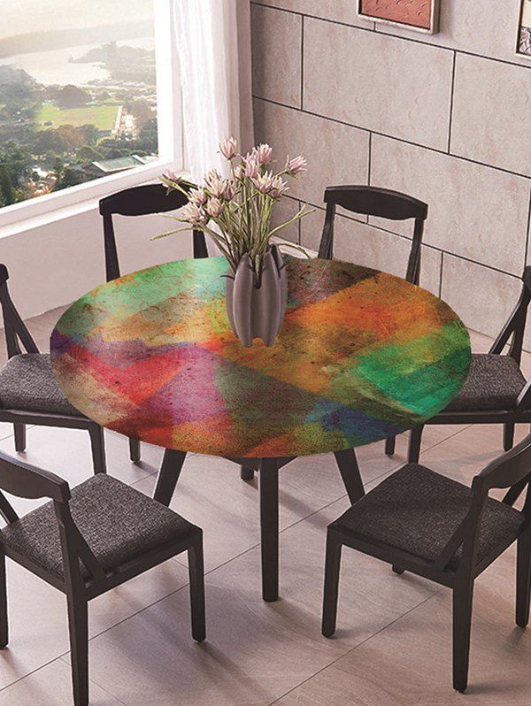 

Colorblock Geometric Print Round Fabric Tablecloth, Multi