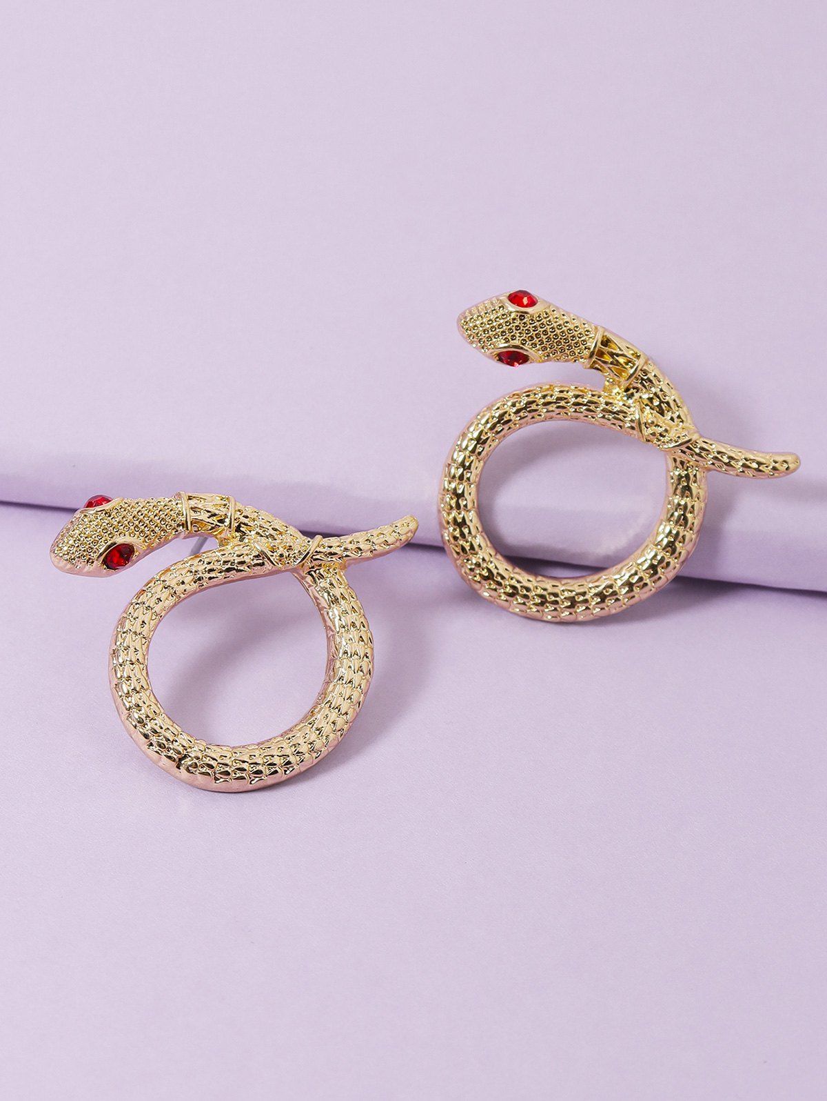 

Carved Snake Rhinestone Eyes Circular Earrings, Golden