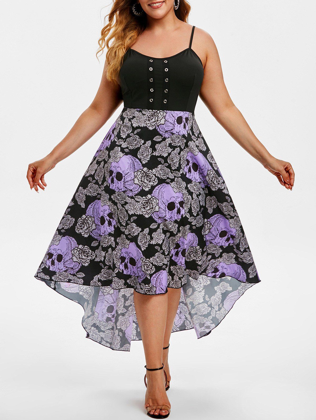 Buy Grommet High Low Floral Skull Halloween Plus Size Dress  