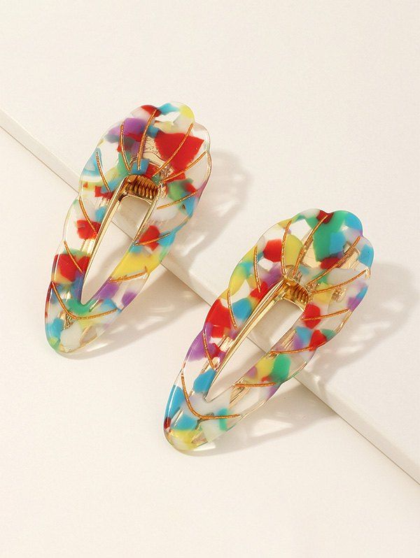 

2Pcs Colorblock Scalloped Hollow Hair Clip Set, Multi-a