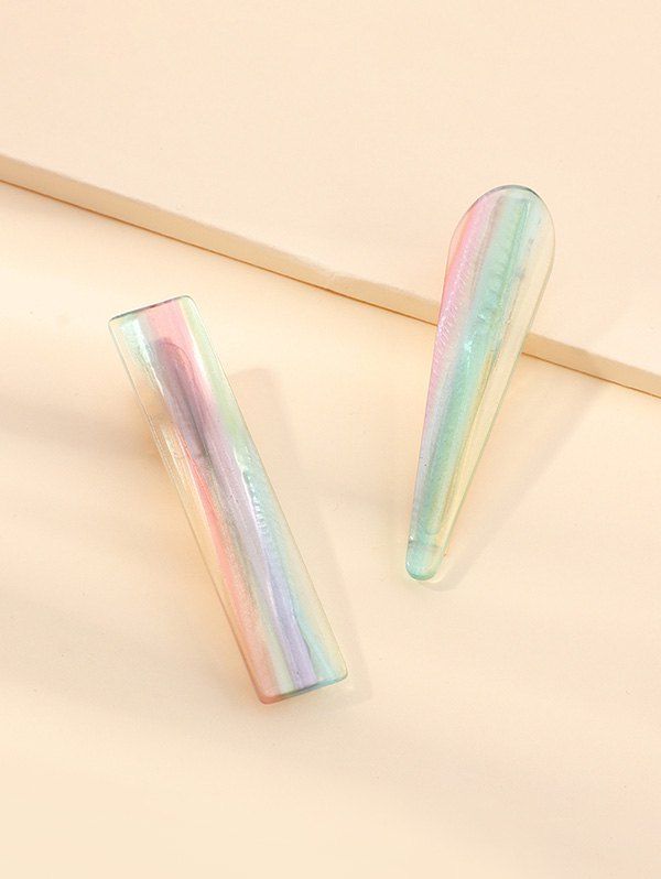 

2Pcs Mixed Color Stripe Hair Clip Set, Multi-a