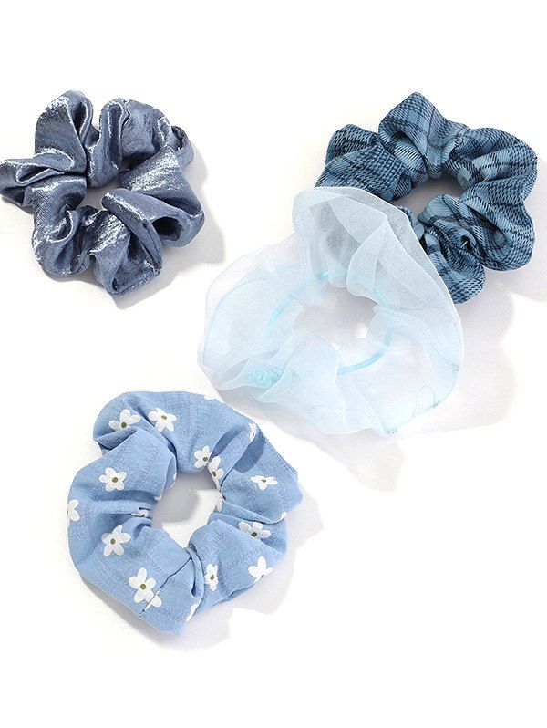 

4Pcs Flower Plaid Fabric Elastic Scrunchy Set, Multi-a